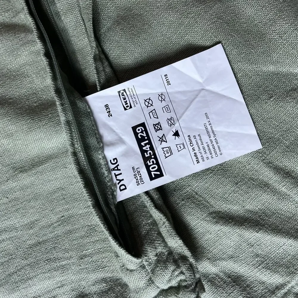 IKEA 100% Linen Dytag Pillow Sham Sage Green 20x20